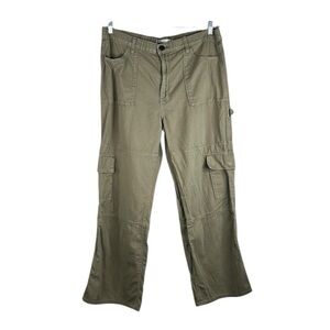 SO Olive Wide Flare Leg Cargo High Waist Cotton Utility Jeans Size XL